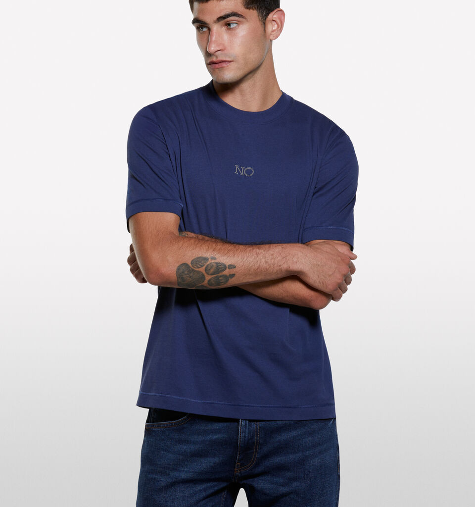 Dark blue t-shirt with print - men's short sleeve t-shirts - Blue | Sisley image number 3